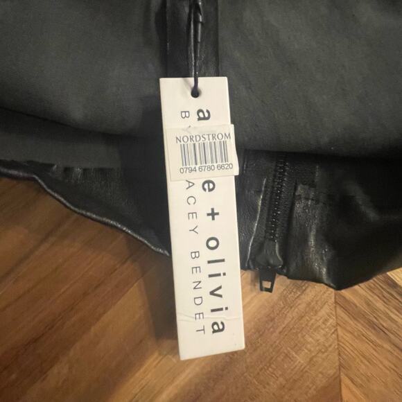 Alice + Olivia Pants Front‎ Zip Lamb Skin Leggings Sz 10 Black Elastic Waist NEW - Picture 8 of 11